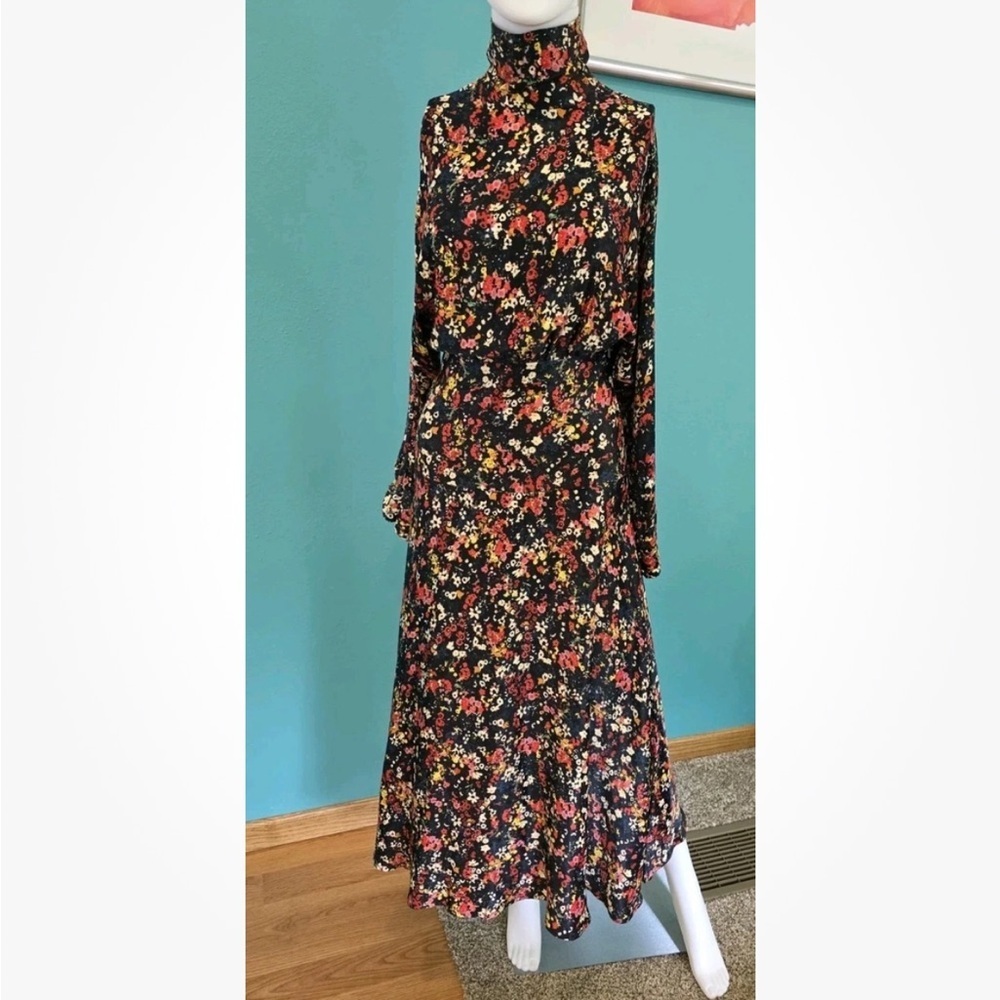 Something Navy Meadow Mock neck Multicolor Floral Long Sleeve Dress Size XS - Picture 3 of 15